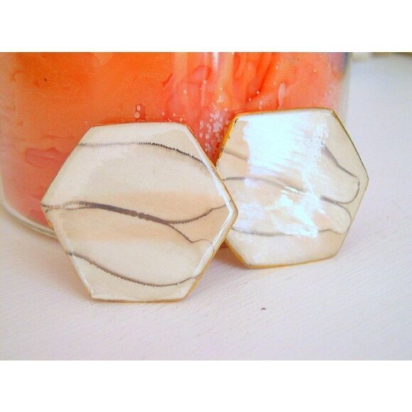 Vintage 1980s Geometric Ceramic Statement Earrings - Picture 2 of 5